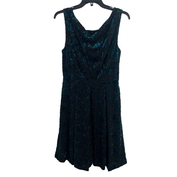 Eva Franco Black Dress with Blue Velvet Floral Sleeveless Size 10 New